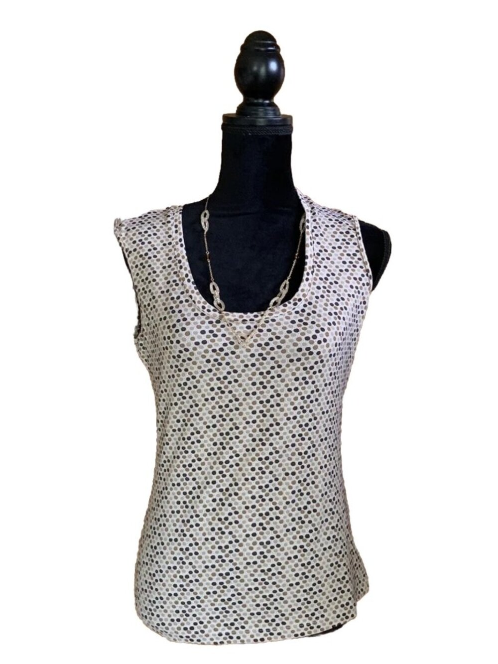 New York & Company Womens Shirt Size Small Brown Polka Dot Tank Sleeveless